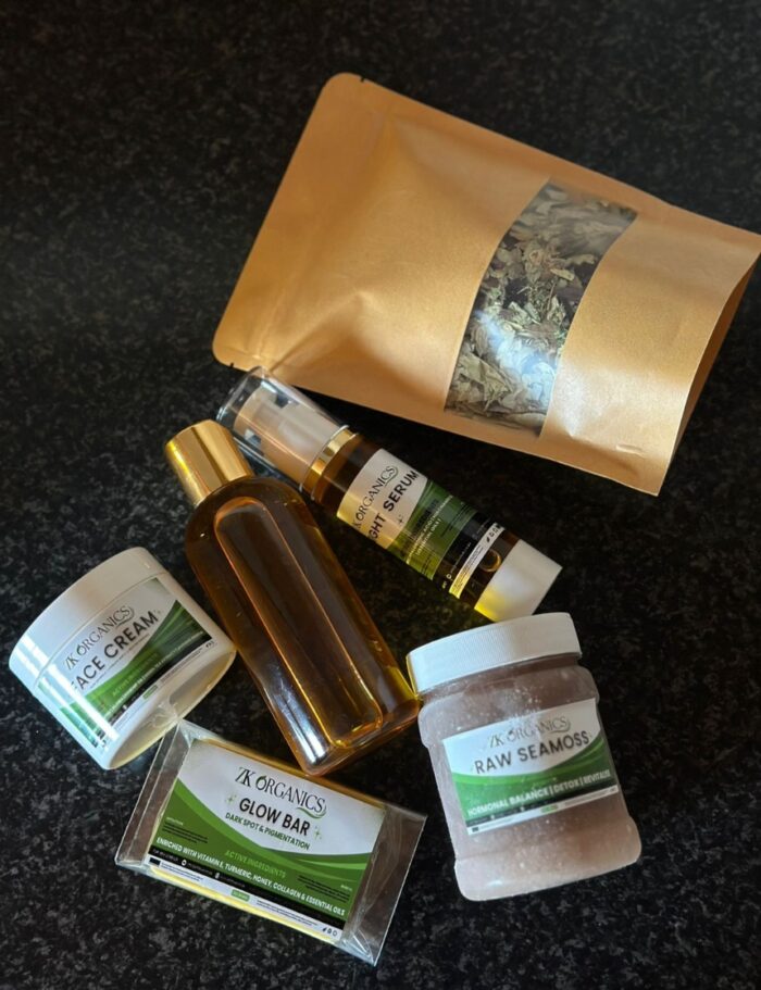 Raw Seamoss, Glow Bar, Face Cream, Tissue Oil, Night Serum & Detoxing Tea (Combo)