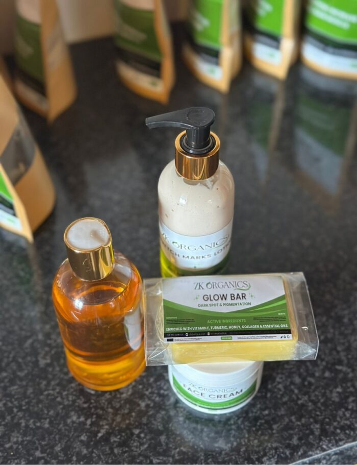 Stretch Marks Lotion, Face Cream, Glow Bar & Tissue Oil (Combo)